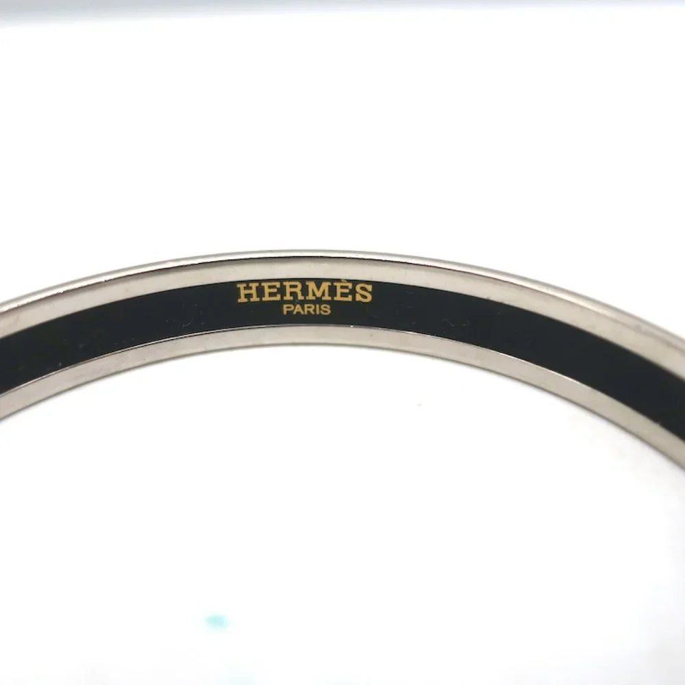 HERMES CAPITALES ENAMEL NARROW BANGLE BRACELET GRAY/SILVER SIZE MEDIUM - Picture 6 of 6